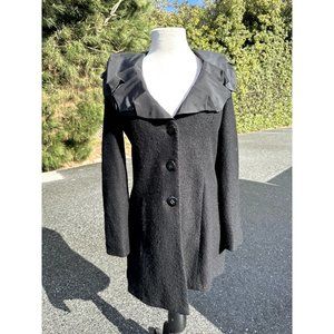 CAbi Coat Extra Small Black Editor in Chief Ruffle Collar Wool Jacket Long Women